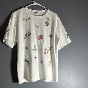 BonWorth White Floral Embroidered Short Sleeve Tee